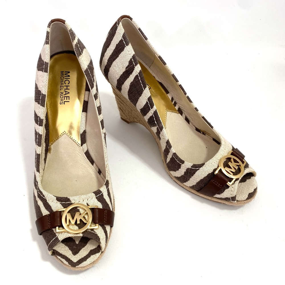 Michael Kors Zebra Print Peep Toe Wedge Heels Women’s Shoes 9 M